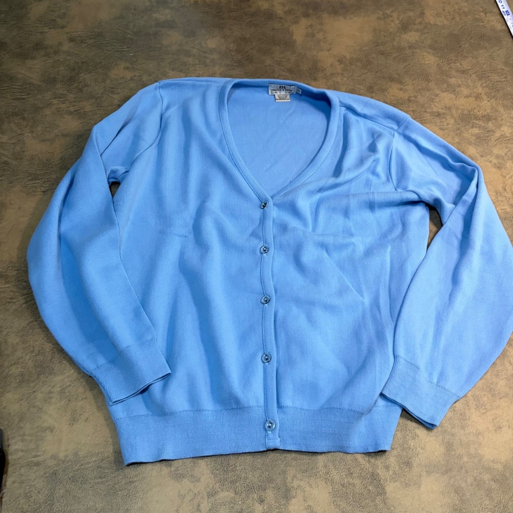 Dress Code Cardigan Ladies 2X Blue 100% Cotton V-Neck Button Front Knit Sweater